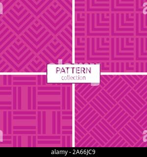 Satz von vier nahtlose Muster. Abstrakte geometrische trendy Vektor rosa Farbe Hintergrund. Modernes, stilvolles Texturen von verschlungenen Streifen. Stock Vektor