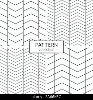 Satz von vier nahtlose Muster. Abstrakte geometrische trendy Vektor monochromen Hintergründen. Lineare Stil. Modernes, stilvolles Texturen mit Pfeilen, Chevron. Stock Vektor