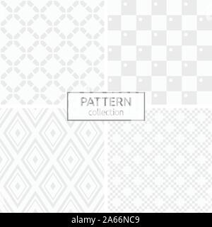 Satz von vier abstrakte geometrische nahtlose Muster. Modernes, stilvolles Hintergründe. Weiße und graue geometrischen Texturen. Wiederkehrende geometrische Fliesen. Stock Vektor