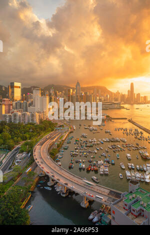 Hong Kong Island Skyline bei Sonnenuntergang, Hong Kong Stockfoto