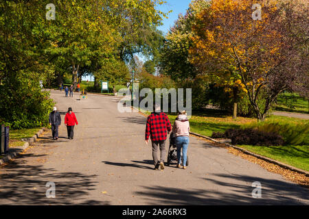 Quebec City, CA - 5. Oktober 2019 - Leute, die in den Schlachtfeldern Park im Herbst Stockfoto