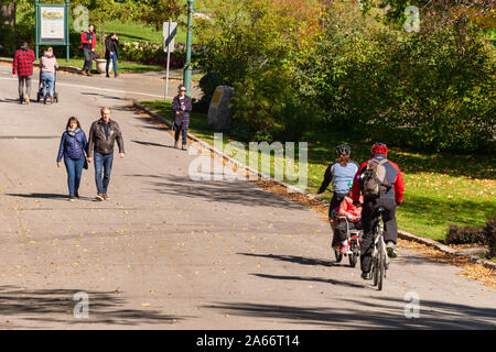 Quebec City, CA - 5. Oktober 2019 - Leute, die in den Schlachtfeldern Park im Herbst Stockfoto