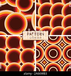 Satz von vier nahtlose Muster. Abstrakte geometrische trendy Vektor farbigen Hintergründen. Modernes, stilvolles Texturen von bunten Kreise, Skalen. Stock Vektor