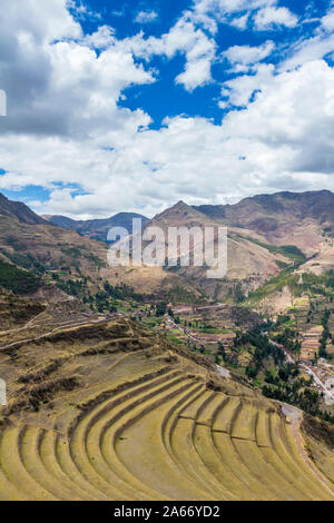 Terrassen bei Pisaq, Calca Provinz, Cusco Region, Peru Stockfoto