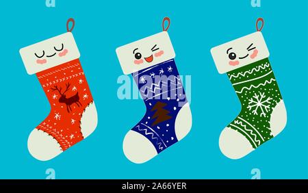 Niedlich kawaii Zeichen. Weihnachten Socke für Geschenke.. Stock Vektor