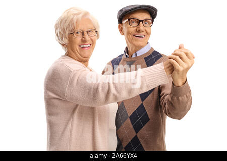 Senior paar Tango tanzen auf weißem Hintergrund Stockfoto