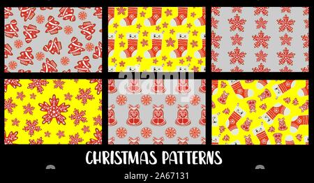 Großen Satz von nahtlose Muster. Weihnachten und neues Jahr. 2020. Gingerbread cookies Stock Vektor