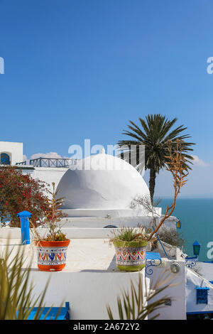 Tunesien, Sidi Bou Said, das Cafe des Vakantiehuis, auch als Cafe Sidi Chabaane Stockfoto
