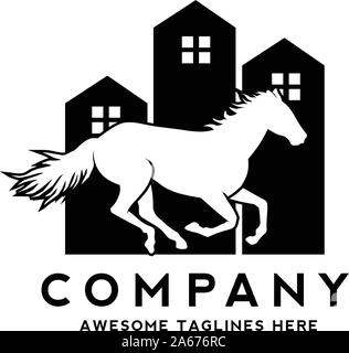Einfache Pferd Häuser Logo Design Template Logo vektor Konzept Stock Vektor