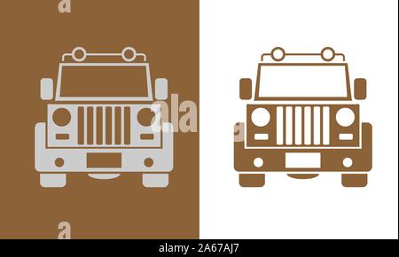 Offroad suv-Auto mit Vorderansicht Schwarzweiß-Vorlage für Etiketten, Embleme, Abzeichen oder Logo. Vector Illustration. Stock Vektor