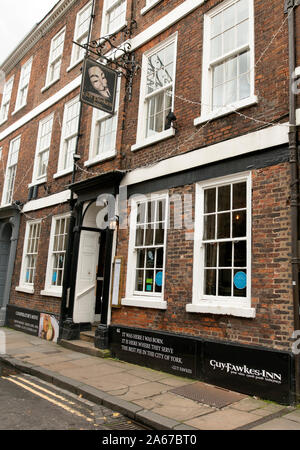 Der Geburtsort von Guy Fawkes (1570-1606), Führer der fehlgeschlagenen Gunpowder Plot von 1605 zu sprengen das Parlamentsgebäude. York, Nordengland. Stockfoto