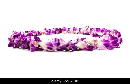 Isolierte Lila Lei Flower Garland isoliert. Hawaiian violett und weiß blumen lei Kranz Kranz. Stockfoto