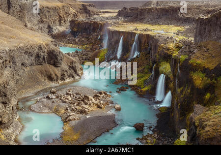 Sigoldugljufur, eine Schlucht mit Wasserfällen in Island Stockfoto