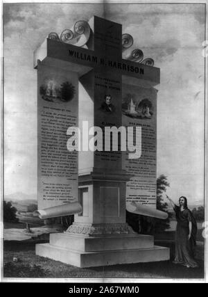 William Henry Harrison. Präsident der Vereinigten Staaten. AE LXVIII. Tief Beklagte von sechzehn Millionen Menschen Abstract: Drucken zeigt eine große Memorial cross beschriftet William Henry Harrison oben und zeigen eine Büste Portrait von Harrison nach leicht rechts. Zwei Fahnen hängen von den Seiten, einem Brunnen und die andere ein Grab, und jeder Text enthält zu Harrison. Es ist eine Frau auf dem Boden, auf der rechten Seite, in Richtung Kreuz. Am Kreuz, unter dem Porträt, sind seine letzten Worte, ich wünsche Ihnen die wahren Prinzipien der Regierung zu verstehen. Ich wünsche Ihnen Stockfoto