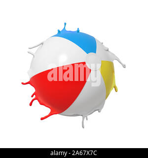 3D-Rendering von gestreiften beach ball mit Schmelzen Kanten auf weißem Hintergrund. Stockfoto