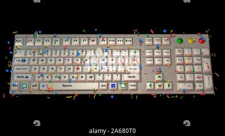 Computer Tastatur mit Keimen, Bakterien, Viren, Mikroben abgedeckt. Nähe zu sehen. 3D-Rendering Stockfoto