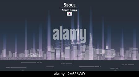Seoul Stadtbild bei Nacht line art Stil detaillierte Vector Illustration Stock Vektor