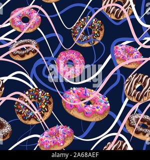 Nahtlose Muster mit lecker Donuts. Vektor. Stock Vektor