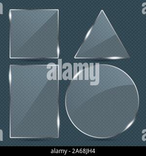 Vektor trendiges transparentes Glas banner Shape Platten mit einem Platz für Inschriften in transparenten Hintergrund einstellen Stock Vektor