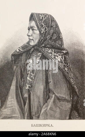 Baschkirisch Frau. Gravur des 19. Jahrhunderts. Stockfoto