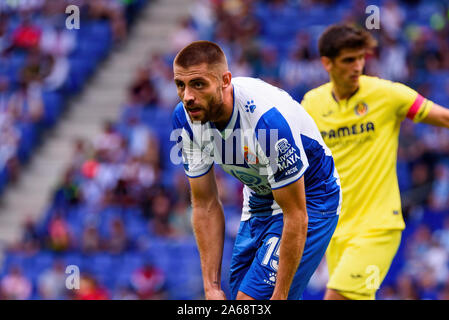 BARCELONA - Okt 20: David Lopez spielt in der Liga Match zwischen RCD Espanyol und Villarreal CF RCDE Stadion am 20. Oktober 2019 in Barcelona Stockfoto