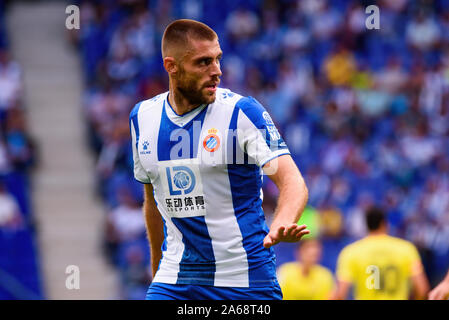 BARCELONA - Okt 20: David Lopez spielt in der Liga Match zwischen RCD Espanyol und Villarreal CF RCDE Stadion am 20. Oktober 2019 in Barcelona Stockfoto