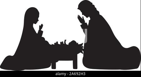Süße heilige Familie silhouette Krippe Zeichen Stock Vektor