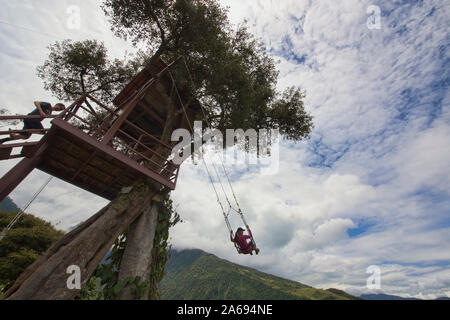 Die Schaukel am Ende der Welt, Casa de Arbol, Baños de Agua Santa, Ecuador Stockfoto