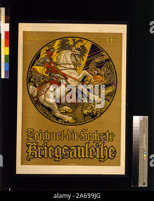Die sechste zeichnet Kriegsanleihe, 1914-1917 Abstract: Plakat zeigt einen Ritter zu Pferd, mit dem österreichisch-ungarischen Fahne hinter ihm, Slaying ein Drache. Text: Abonnieren Sie den 6. Weltkrieg Darlehen. Stockfoto