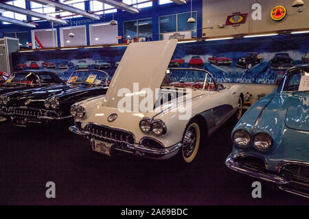 Punta Gorda, Florida, USA - Oktober 13, 2019: Weiß 1960er Chevrolet Corvette Cabrio an der Muscle Car City Museum angezeigt. Redaktionelle Verwendung Stockfoto