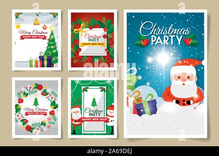 Set Karten frohe Weihnachten mit Dekoration Stock Vektor