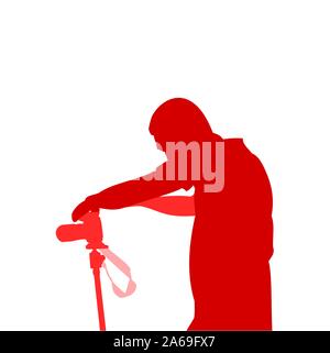 Rot mit rosa Farbe Silhouette der Fotografin ist sie Bilder von der Kamera auf einem Stativ auf weißem Hintergrund Stock Vektor