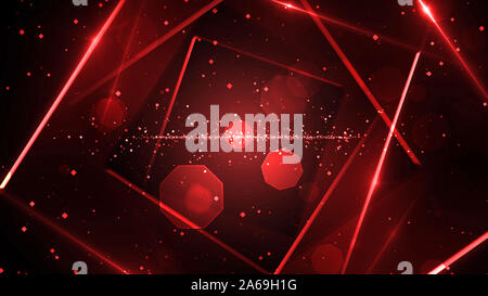 Red virtuelle Zusammenfassung Hintergrund Raum Tunnel mit neon-line Leuchten. Realität Platz Portal arch Tunnel. Spektrum lebhafter Farben Lasershow. Stockfoto