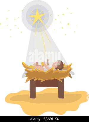 Jesus Christus Baby in Wiege mit Sterne Krippe Charakter Stock Vektor