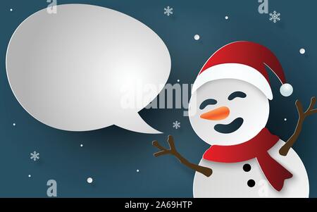 Papier Kunst, Handwerk Stil der Schneemann mit Bubble Rede etwas sagen, Handwerk Stil, frohe Weihnachten und ein glückliches Neues Jahr Stock Vektor