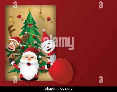 Papier Kunst, Handwerk Stil der Weihnachtsfeier frohe Weihnachten und ein glückliches Neues Jahr, kann für die Karte, Poster, Banner verwendet werden. Stock Vektor