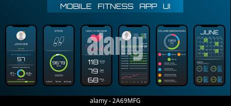 Anwendung auf dem Handy zu verfolgen Schritte, Schrittzähler. App für Fitness. Konzept Interface Design von Apps - Illustration Vektor Stock Vektor