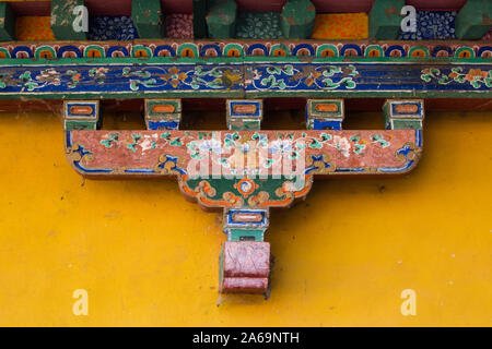 Lackiert Detail des Norbulingka Palast, der Sommerpalast des Dalai Lama von 1755 bis 1959. Ein UNESCO Weltkulturerbe. Stockfoto