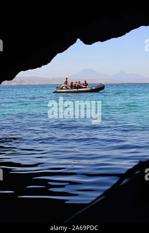 Die Erkundung der See von Cortez auf ein Sternzeichen, Baja California, Mexiko Stockfoto