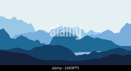 Abbildung: Landschaft mit blauen Silhouetten der Hügel, Berge und See-Vektor Stock Vektor
