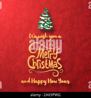Origami Papier Kunst der Postkarte banner Frohe Weihnachten und guten Rutsch ins Neue Jahr mit Weihnachtsbaum, Papier Textur Hintergrund Stock Vektor