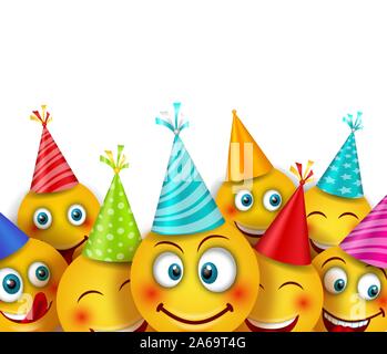 Party Hintergrund mit Set Lächeln Emoji-zeichen. Emotion, Emoticon - Illustration Vektor Stock Vektor