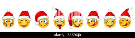 Set Weihnachten glücklich fröhlichen Emoticons in Santa Hut - Illustration Vektor Stock Vektor