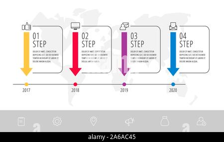 Linie vektor Infografik flachbild Vorlage. Rechtecke mit Pfeilen für vier Diagramme, Graphen, Flussdiagramm, Timeline, Marketing, Präsentation. Business Konzept Stock Vektor