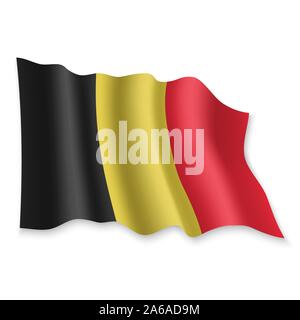 3D Realistische wehende Flagge von Belgien auf weißem Hintergrund Stock Vektor