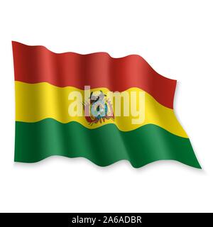 3D Realistische wehende Flagge Bolivien auf weißem Hintergrund Stock Vektor