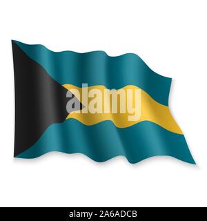 3D Realistische wehende Flagge der Bahamas auf weißem Hintergrund Stock Vektor