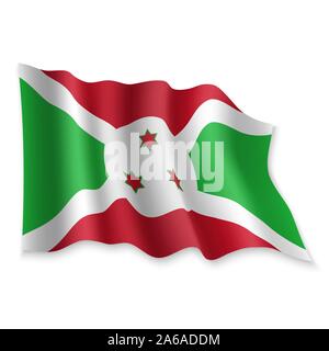 3D Realistische wehende Flagge von Burundi auf weißem Hintergrund Stock Vektor
