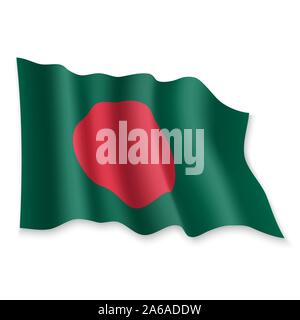 3D Realistische wehende Flagge von Bangladesch auf weißem Hintergrund Stock Vektor