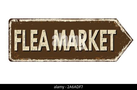 Flohmarkt vintage rostiges Metall Zeichen auf weißem Hintergrund, Vector Illustration Stock Vektor